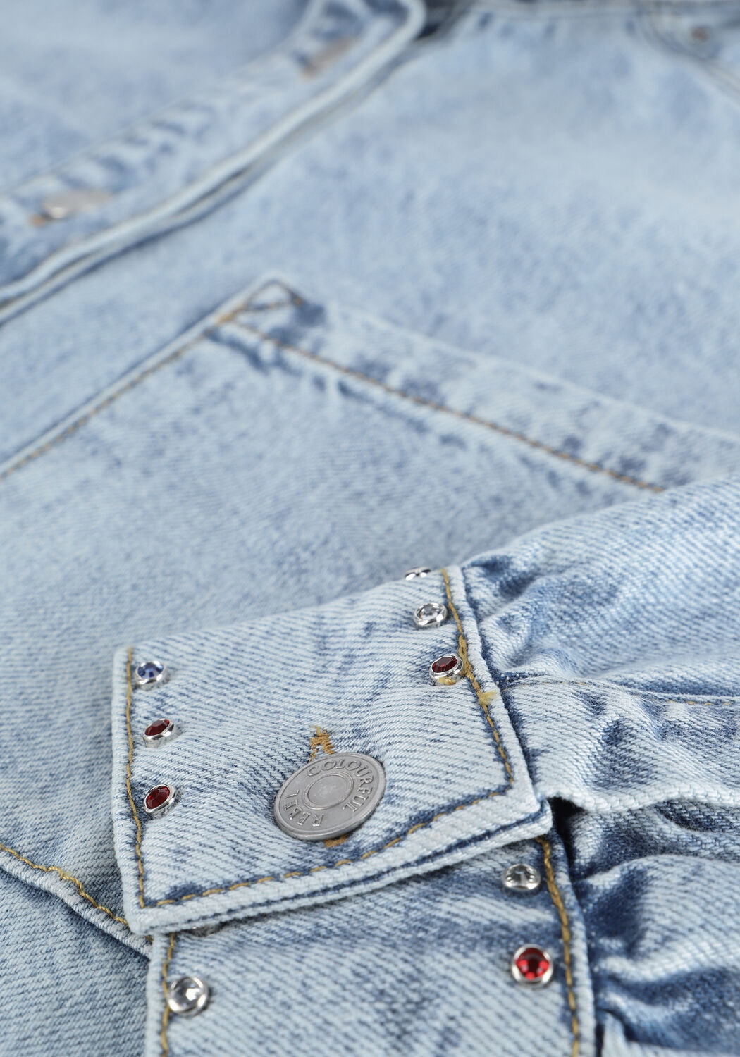 Blauwe COLOURFUL REBEL Blouses TEDDY RINESTONES DENIMBLOUSE - large