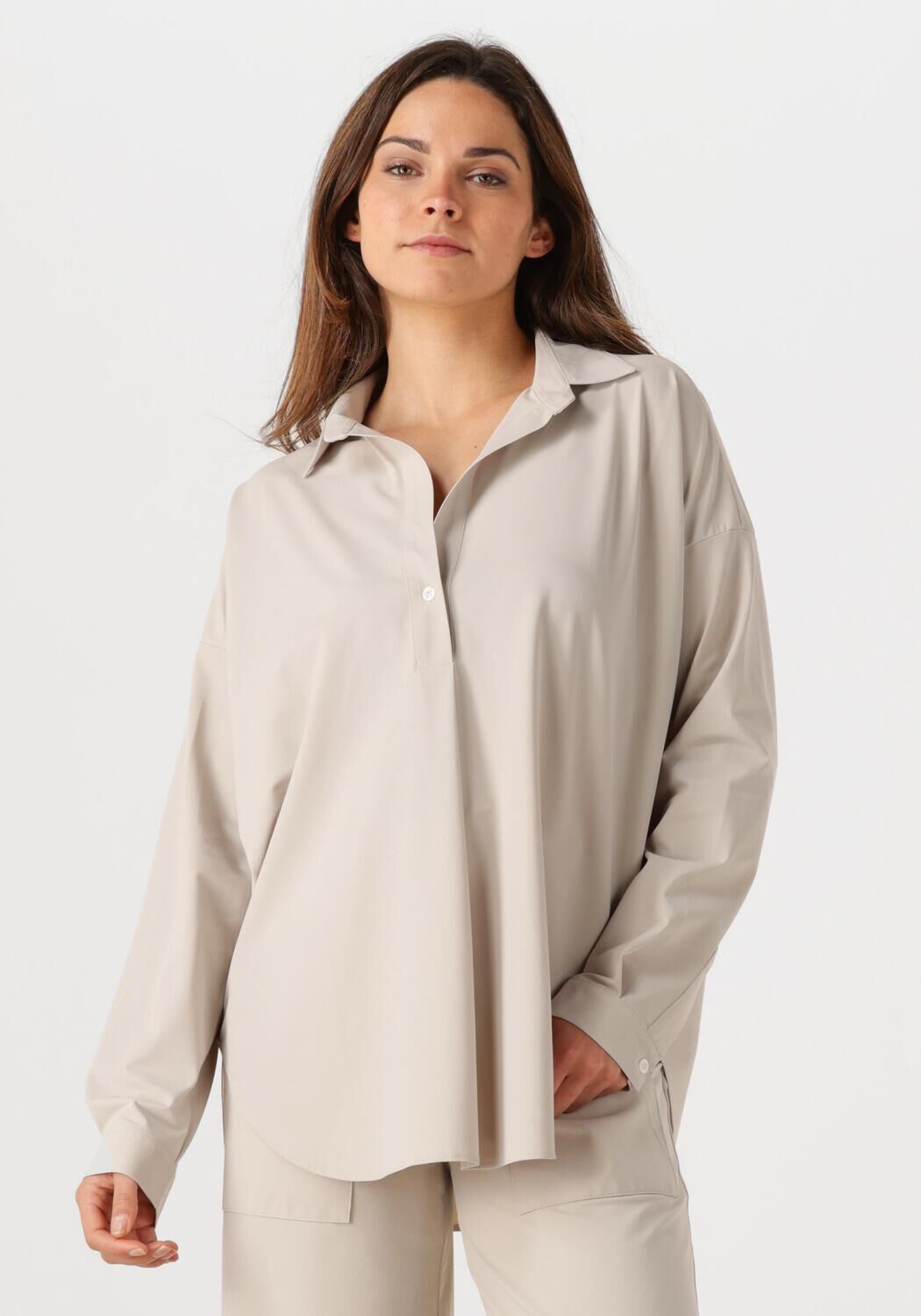 Penn&Ink N.Y Beige Linnen Blend Blouse Gray Dames