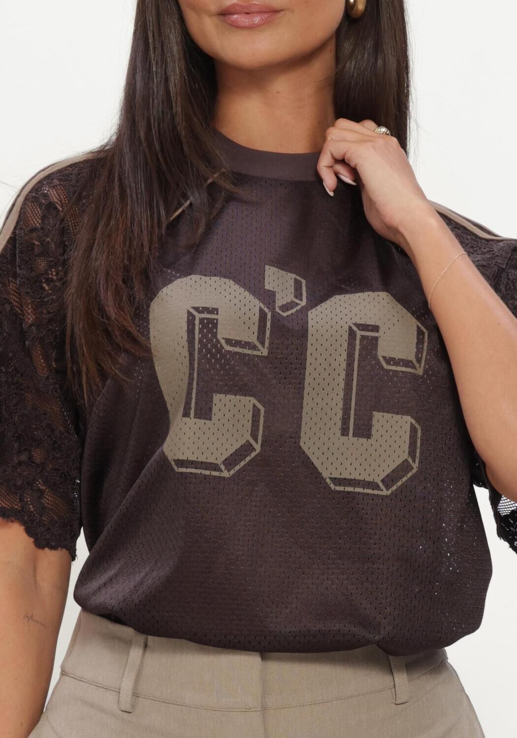 Bruine CO'COUTURE Top TREYCC LOGO LACE TEE - large