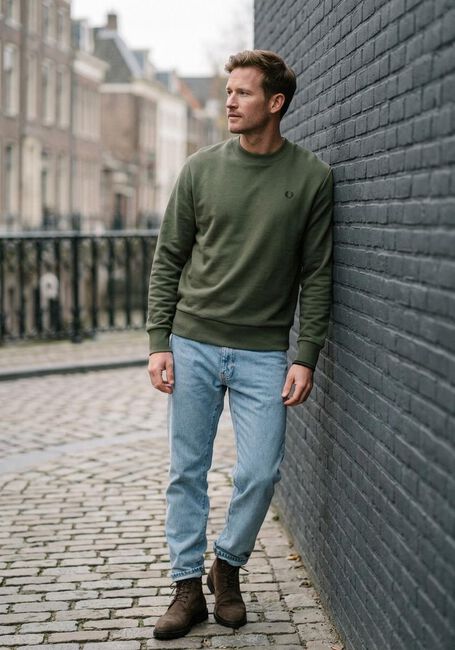 Groene FRED PERRY Trui CREW NECK SWEATSHIRT - large