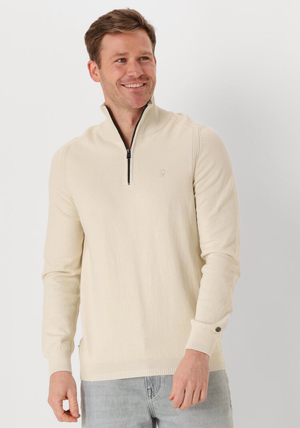 CAST IRON Heren Truien & Vesten Half Zip Collar Cotton Stretch Beige