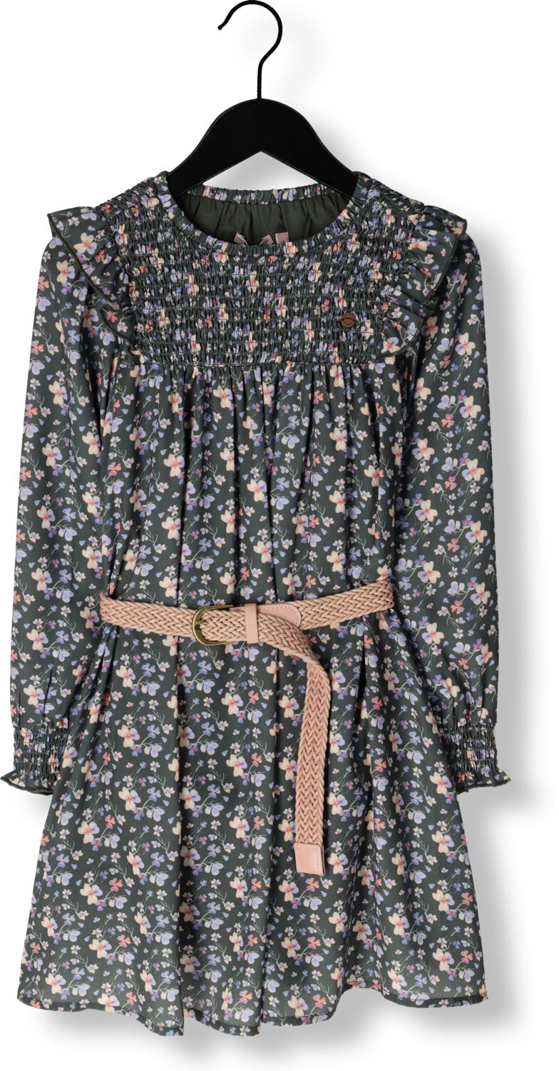 NONO Meisjes Jurken Maan Aop Watercolor Dress Donkergroen