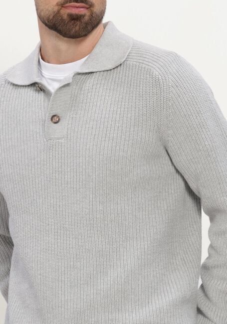 Grijze SELECTED MEN Trui SLMPIM LS KNIT POLO CAMP - large