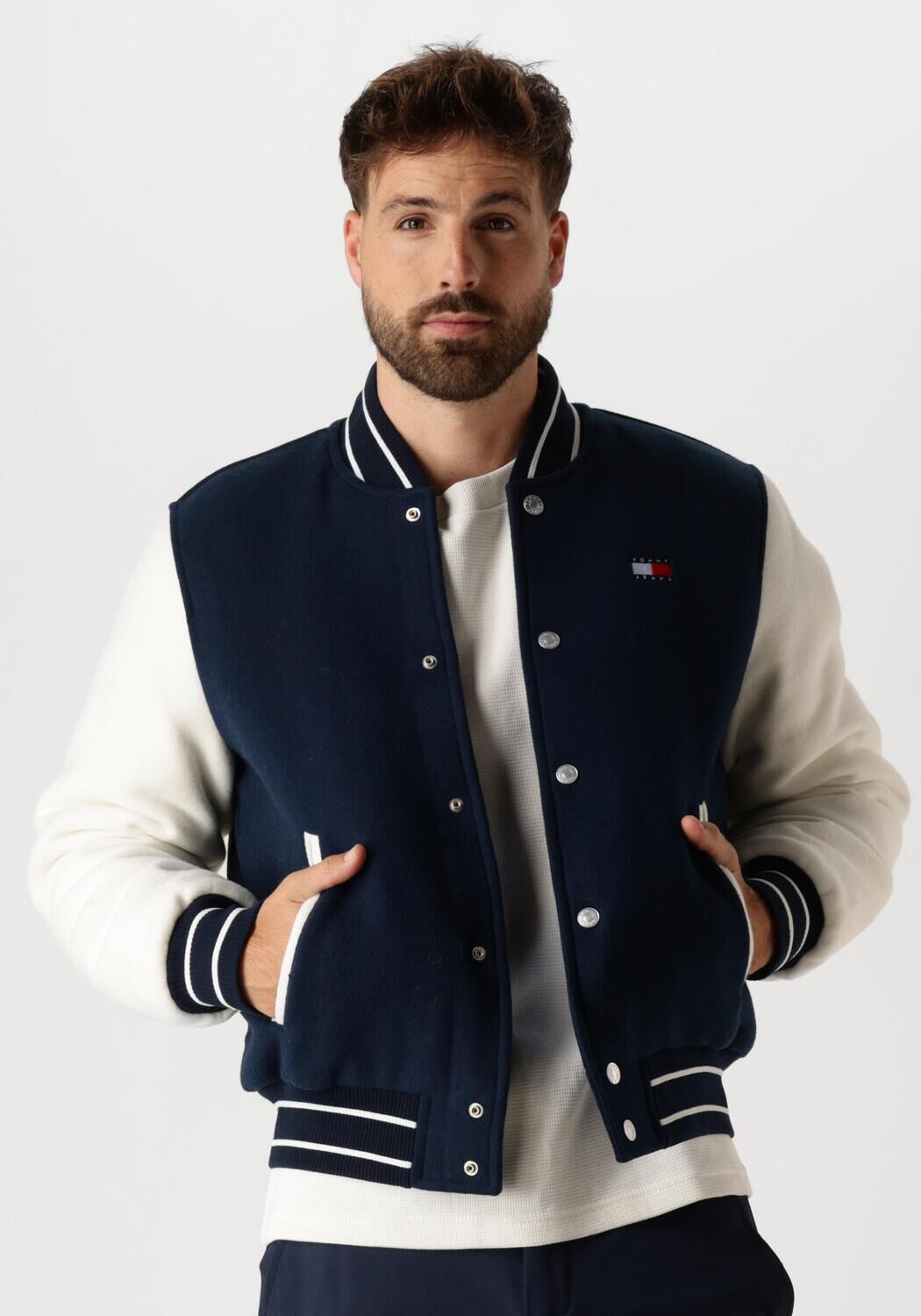 TOMMY JEANS Bomberjack TJM WOOL BLEND VARSITY JKT EXT met colorblock-ontwerp logoborduring