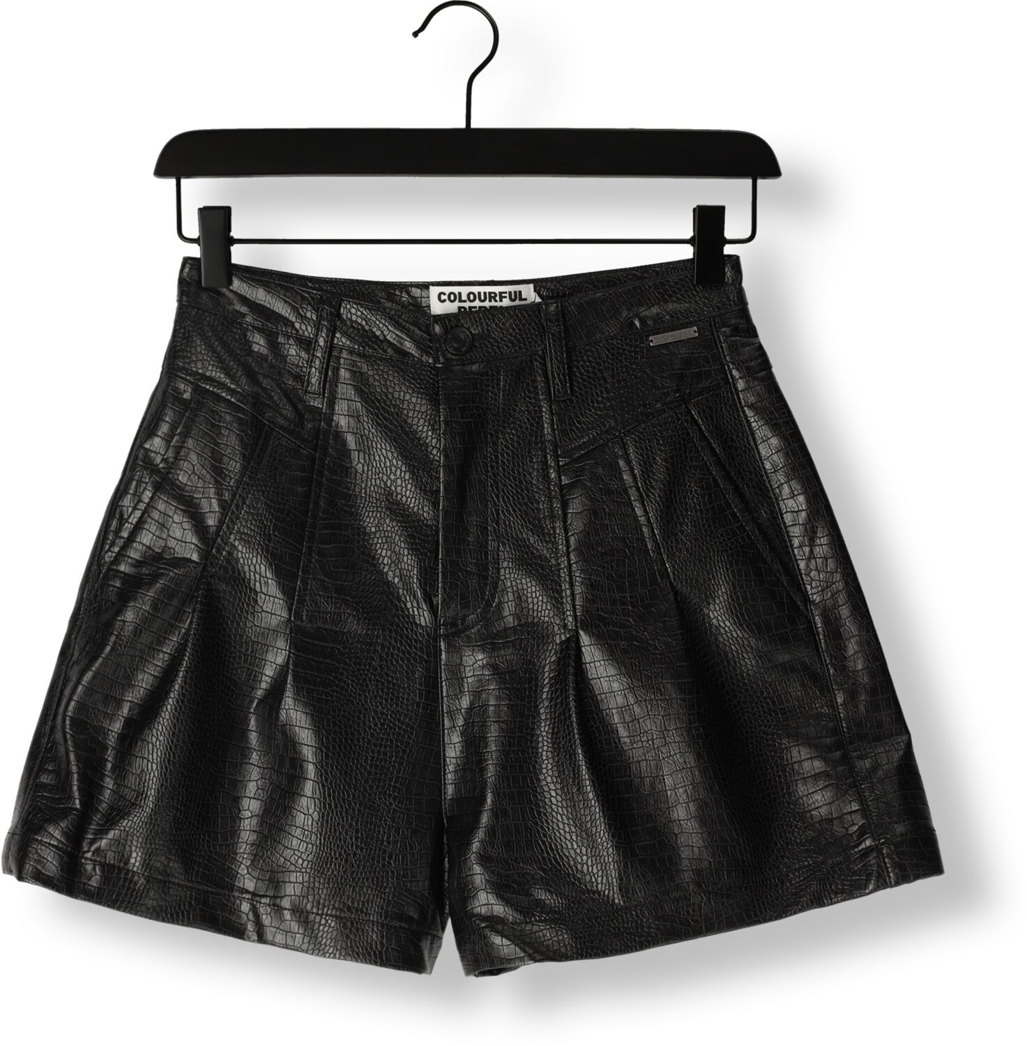 COLOURFUL REBEL Dames Broeken Linde Croco Vegan Leather Short Zwart