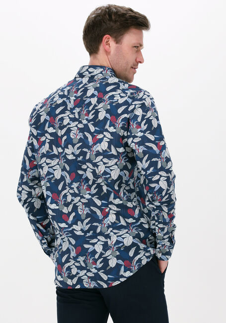 Donkerblauwe VANGUARD Klassiek overhemd LONG SLEEVE SHIRT LEAFS PRINT ON SILVERSTONE - large