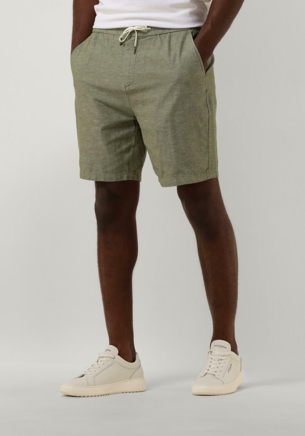 Scotch & Soda Heren Bermuda Shorts in Katoen Linnen Twill Green Heren