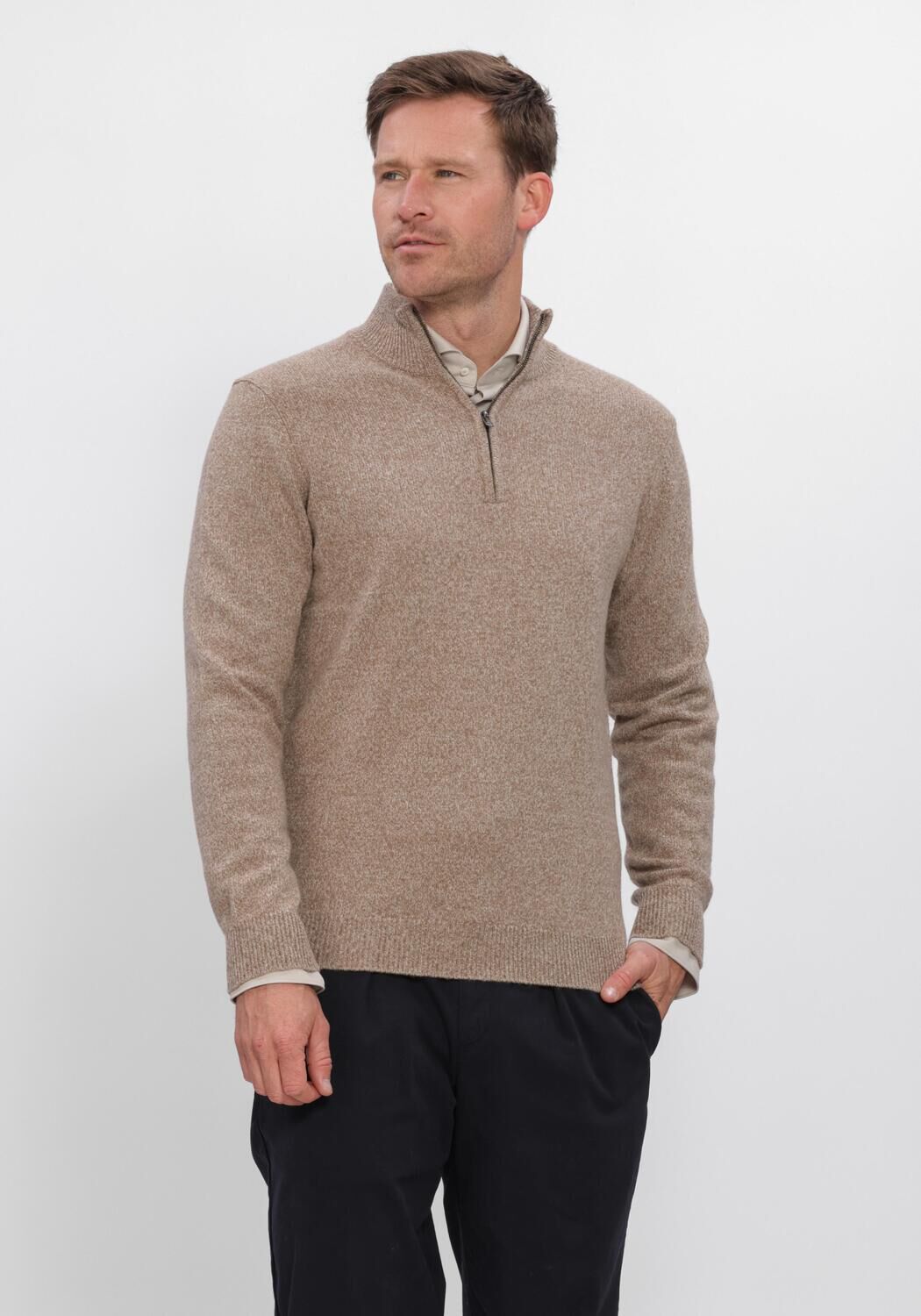 Beige PROFUOMO Trui PULLOVER HALF ZIP - large