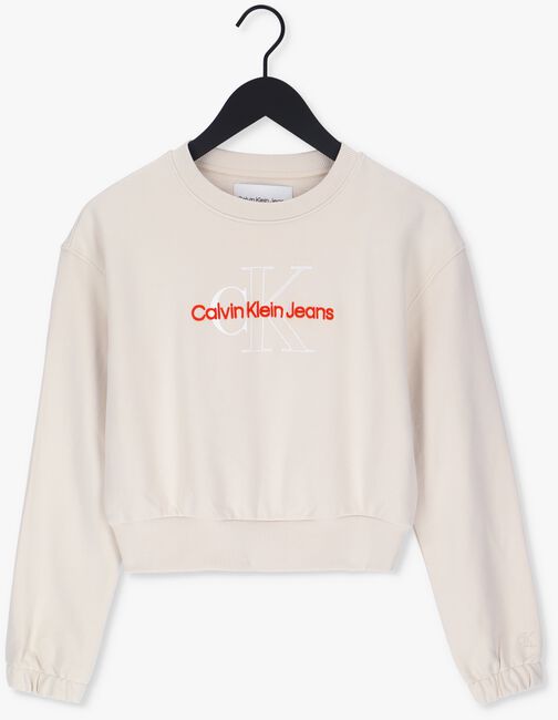 Creme CALVIN KLEIN Sweater TWO TONE MONOGRAM CROP CREW NECK - large