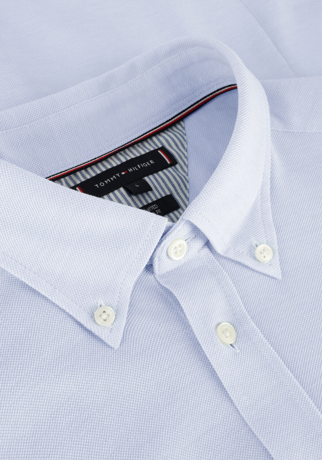 Lichtblauwe TOMMY HILFIGER Klassiek overhemd 1985 KNITTED SF SHIRT - large