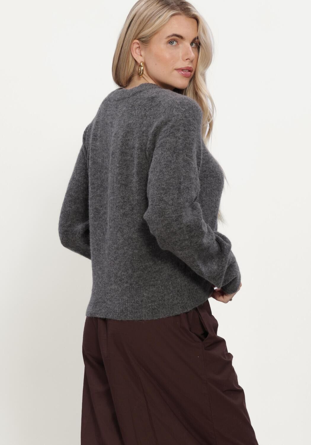 Donkergrijze Y.A.S. Vest YASJOHI LS WOOL BLEND CARDIGAN - large