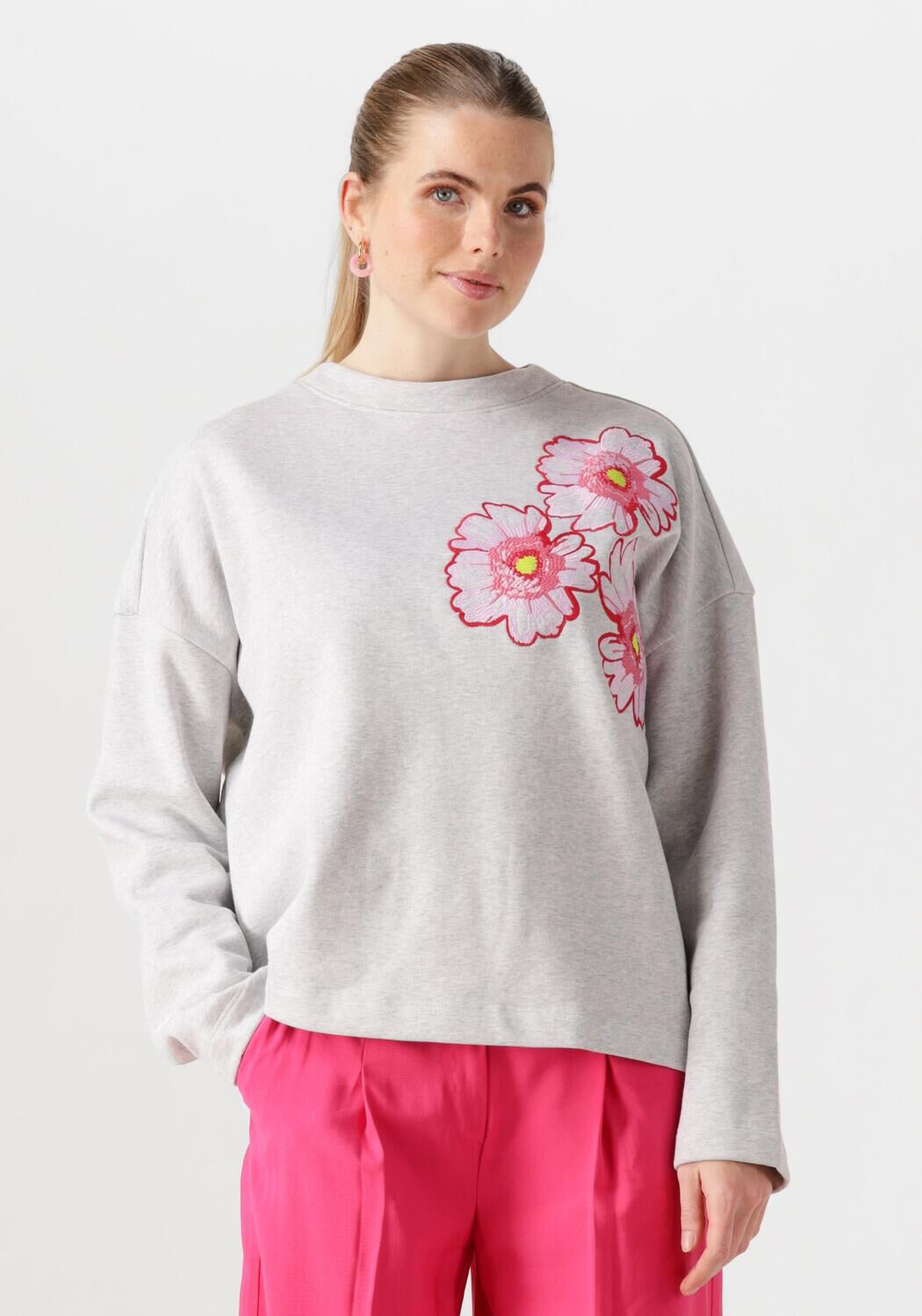 POM AMSTERDAM Dames Truien & Vesten Floral Grey Melange Lichtgrijs