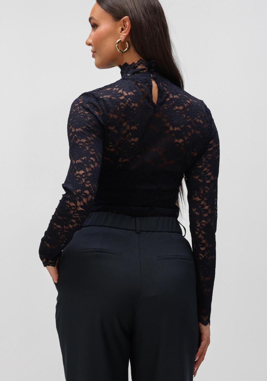 Donkerblauwe NEO NOIR Top LIZA LACEFLOWER BLOUSE - large