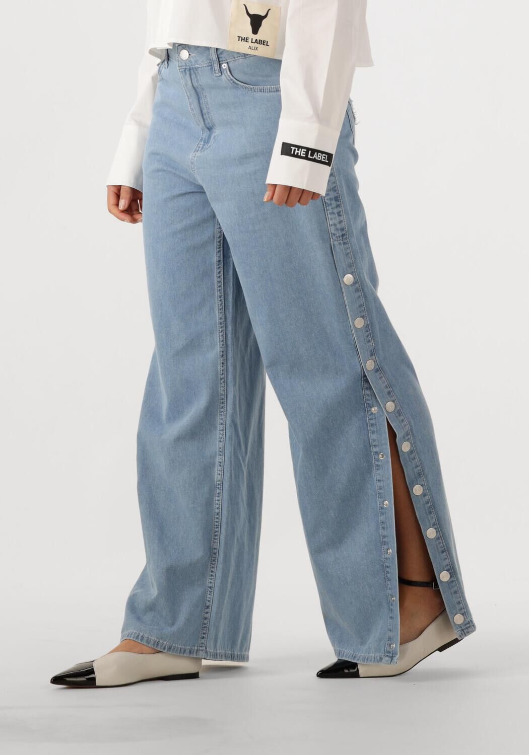 ALIX THE LABEL Dames Jeans Ladies Woven Chambray Denim Pants Lichtblauw