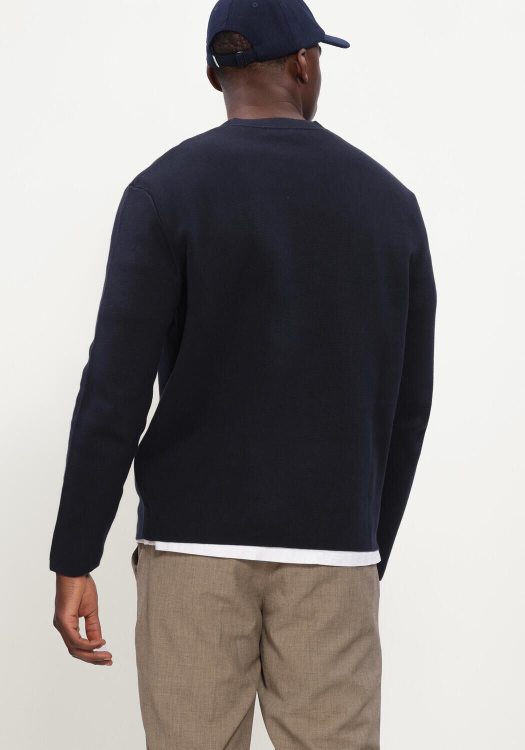 Donkerblauwe SELECTED MEN Sweater SLMMIKE LIGHT LS KNIT CREW NECK - large