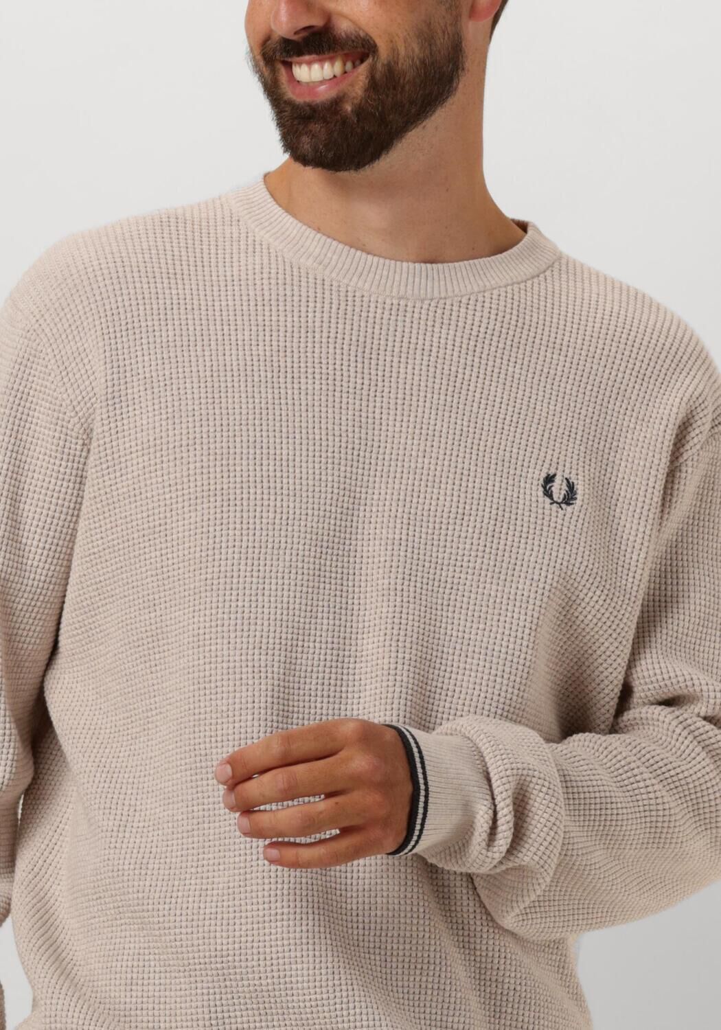 FRED PERRY Heren Truien & Vesten Waffle Stitch Crew Neck Jumper Gebroken Wit