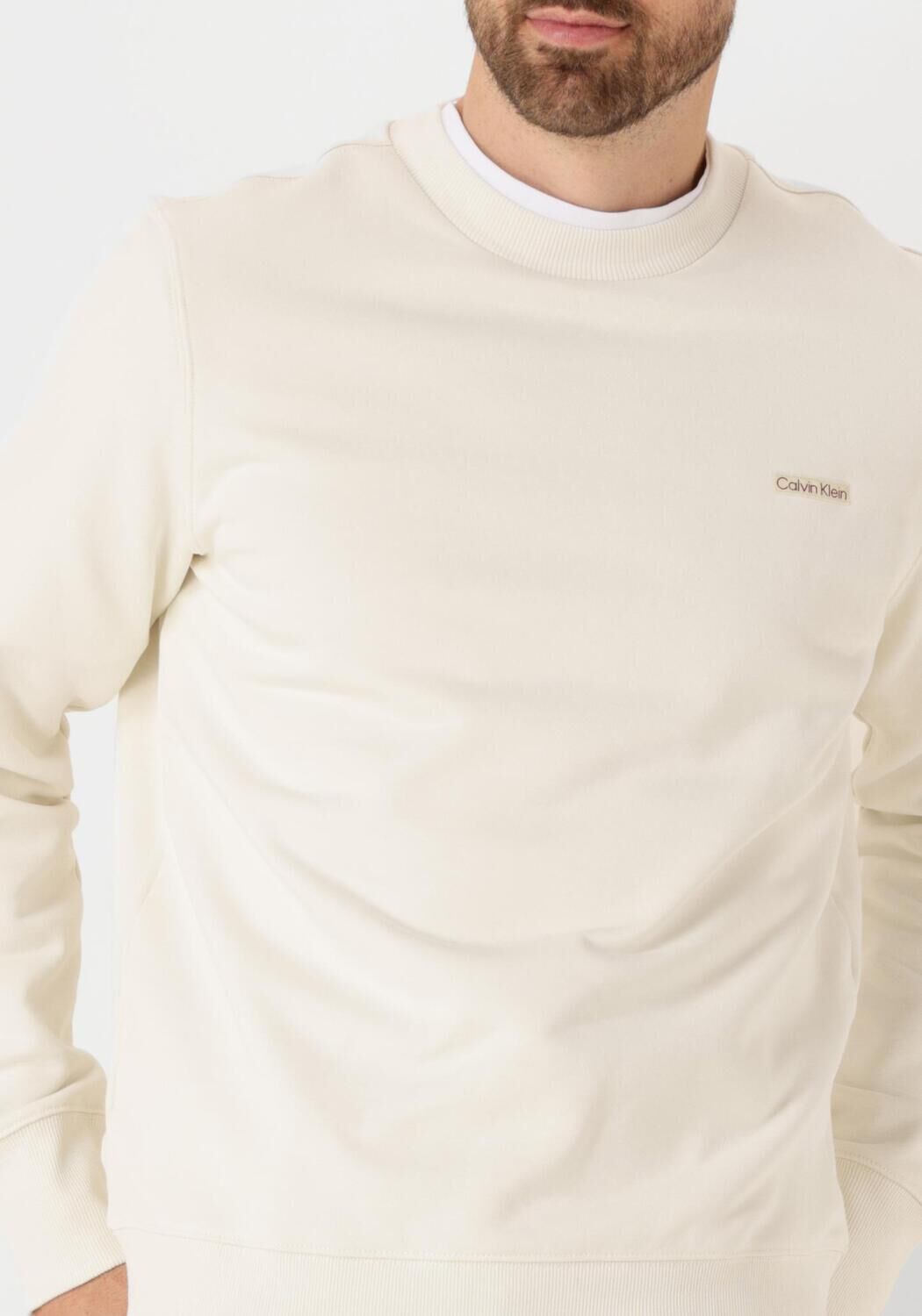 CALVIN KLEIN Heren Truien & Vesten Label Crew Neck Ecru