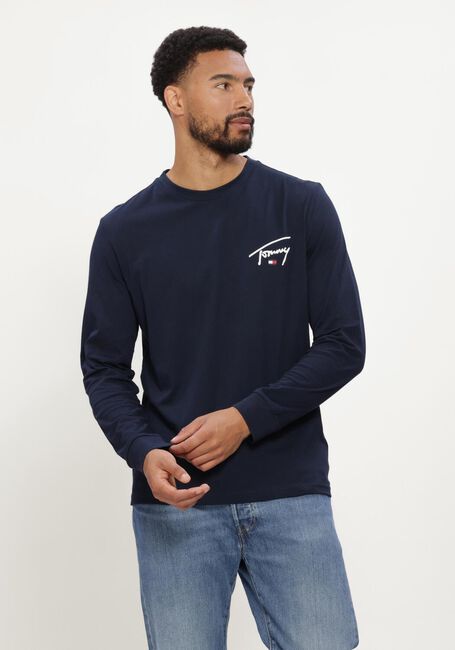 Donkerblauwe TOMMY JEANS T-shirt TJM SLIM SIGNATURE CHEST TEE LS - large
