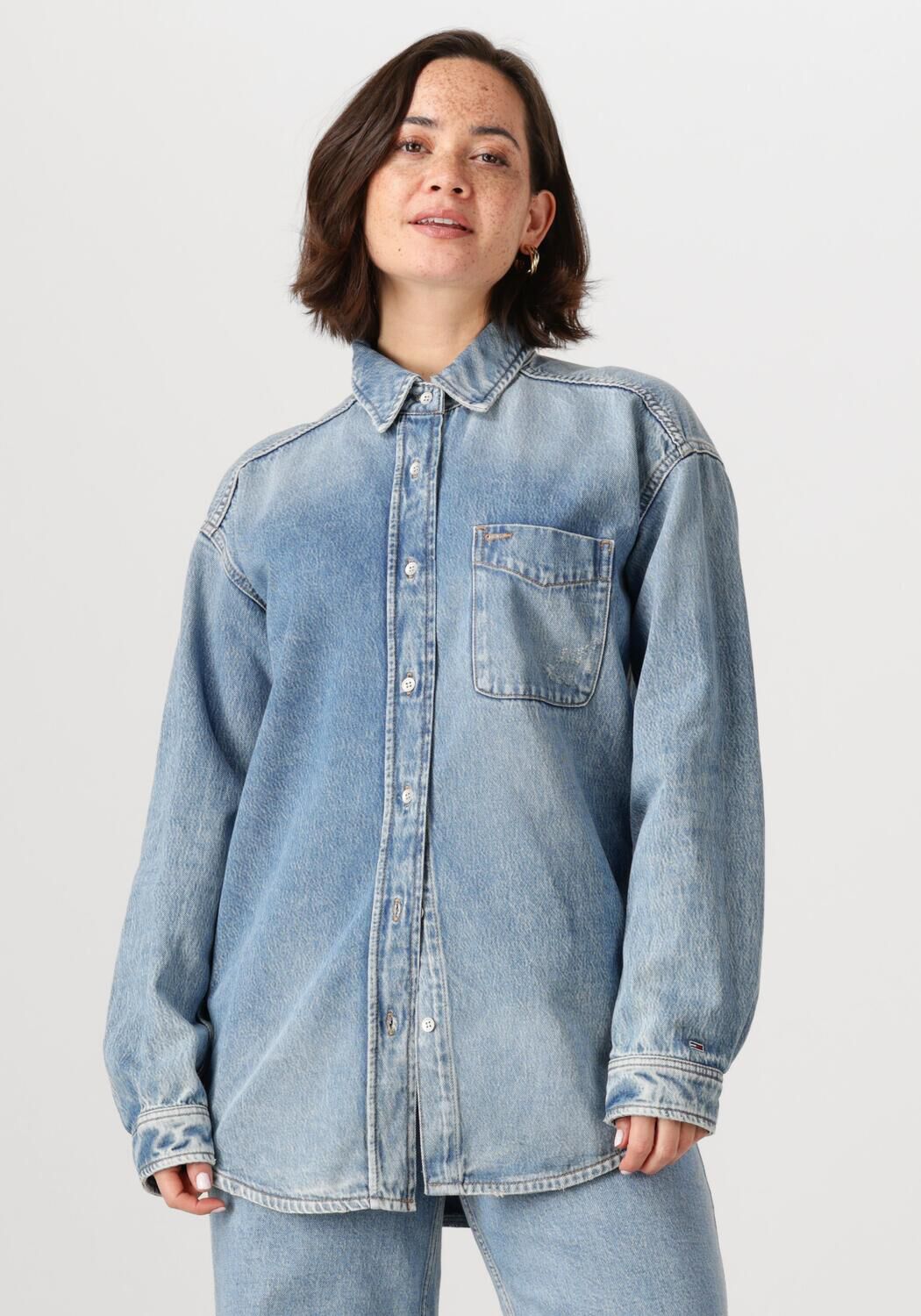 TOMMY JEANS Dames Blouses Relaxed Fit Overshirt Ai6037 Ext Blauw
