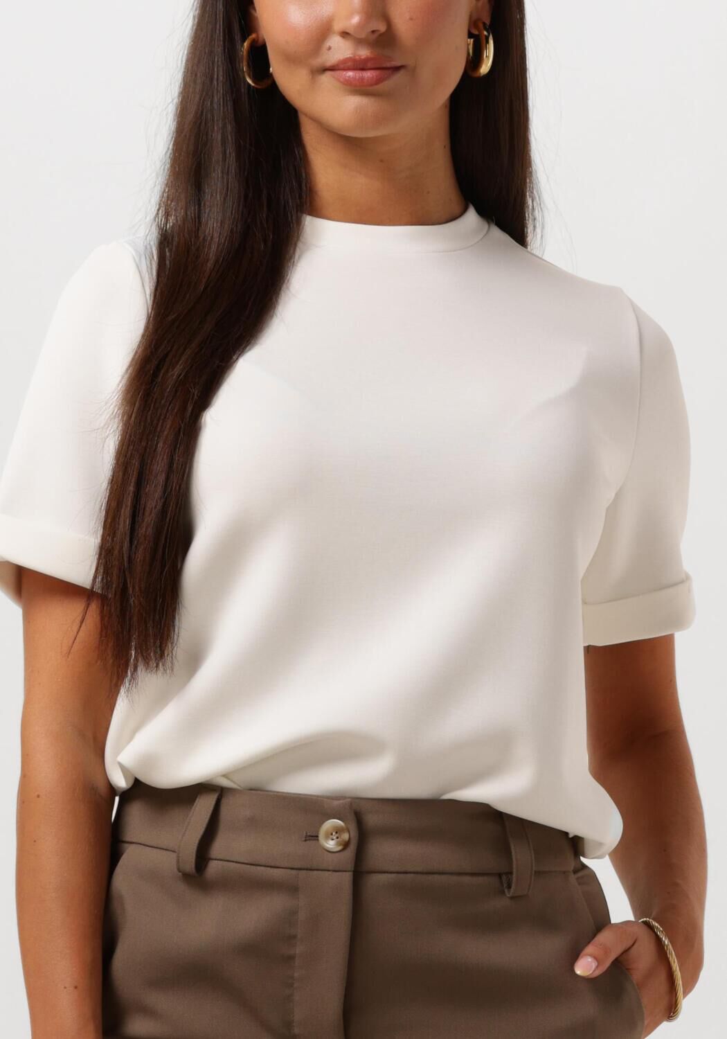 SELECTED FEMME Dames Tops & T-shirts Slftenny Ss O-neck Fold Up Tee Wit