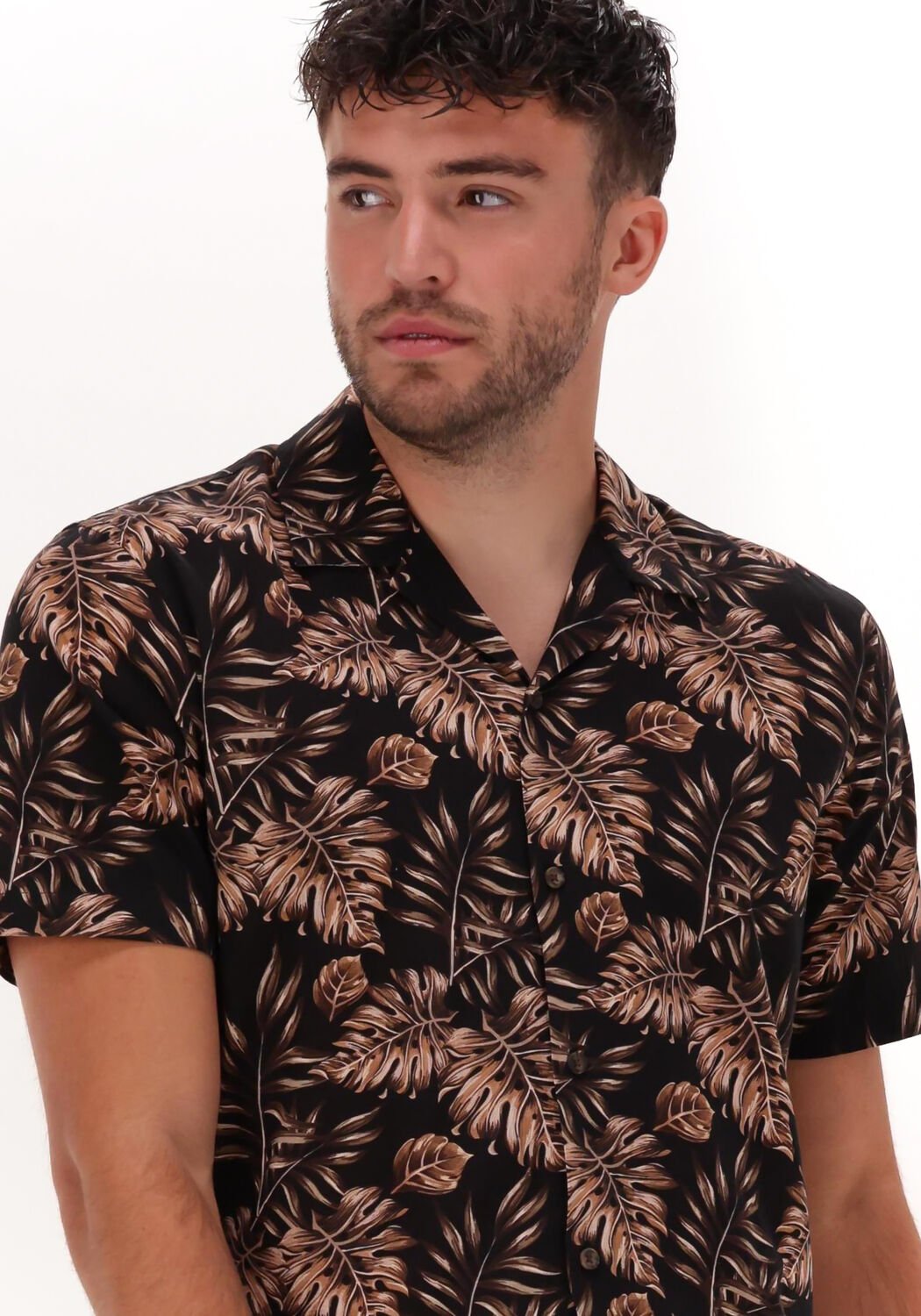 bruine colourful rebel casual overhemd kai palm short sleeve shirt