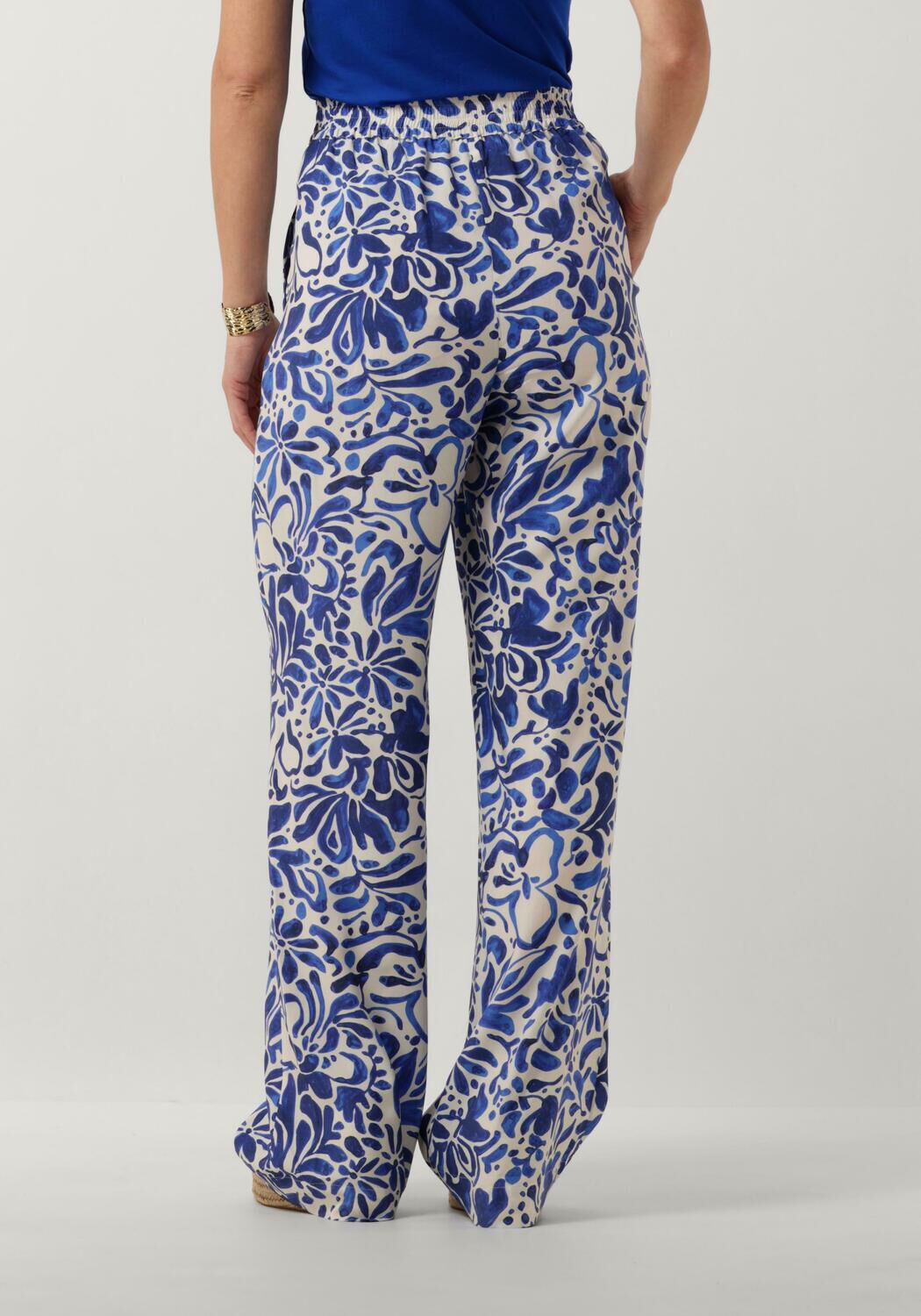 JANSEN AMSTERDAM Dames Broeken Wbf429 Woven Printed Wide Long Pants Blauw
