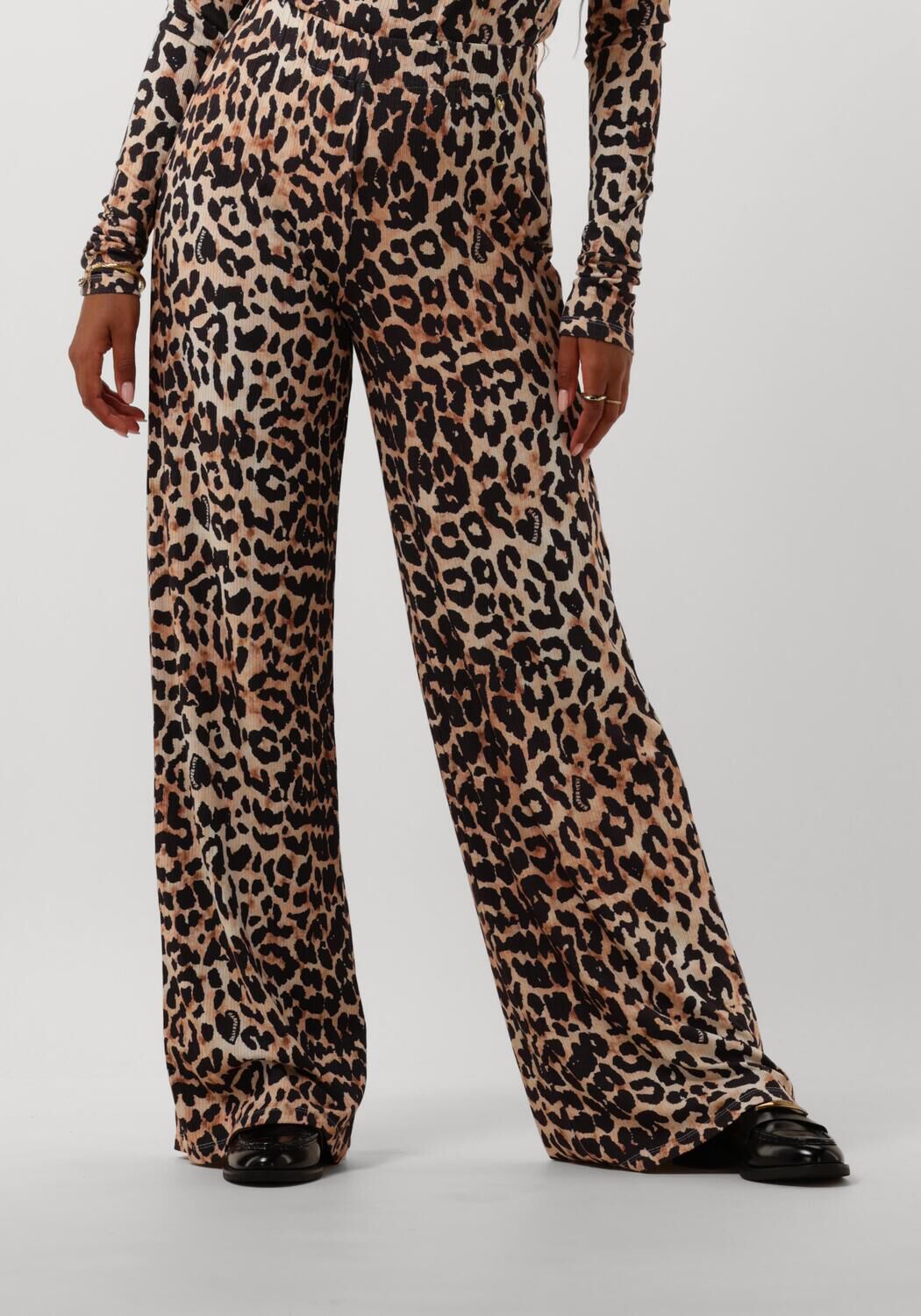 HARPER & YVE high waist wide leg broek met panterprint bruin zwart