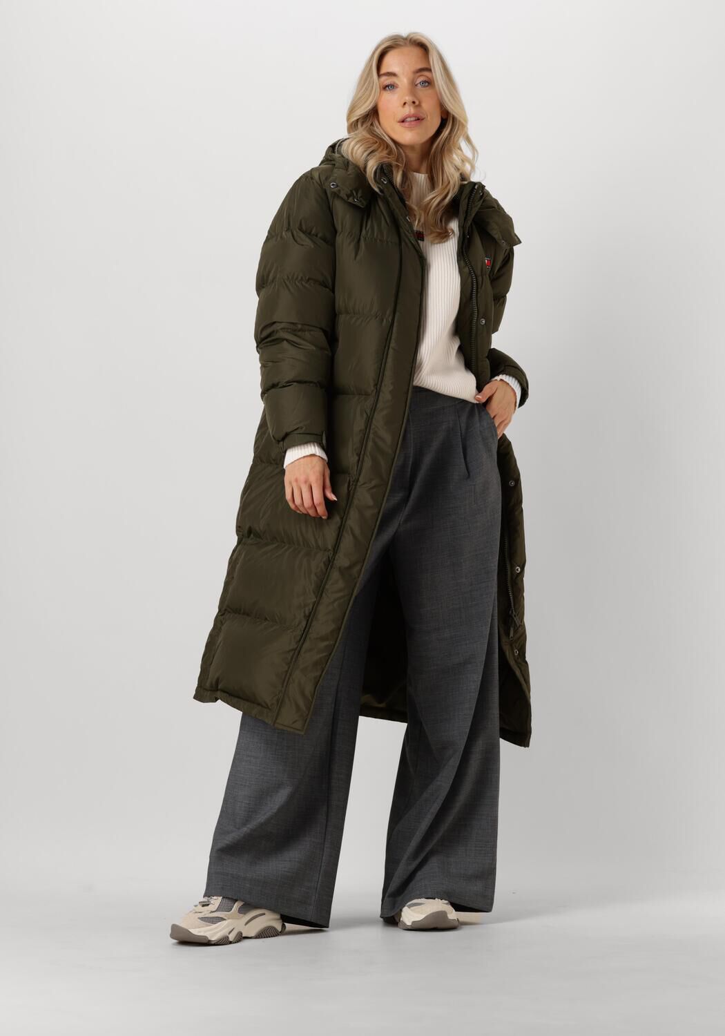 Tommy Jeans Groene Lange Pufferjas voor Vrouwen Green Dames