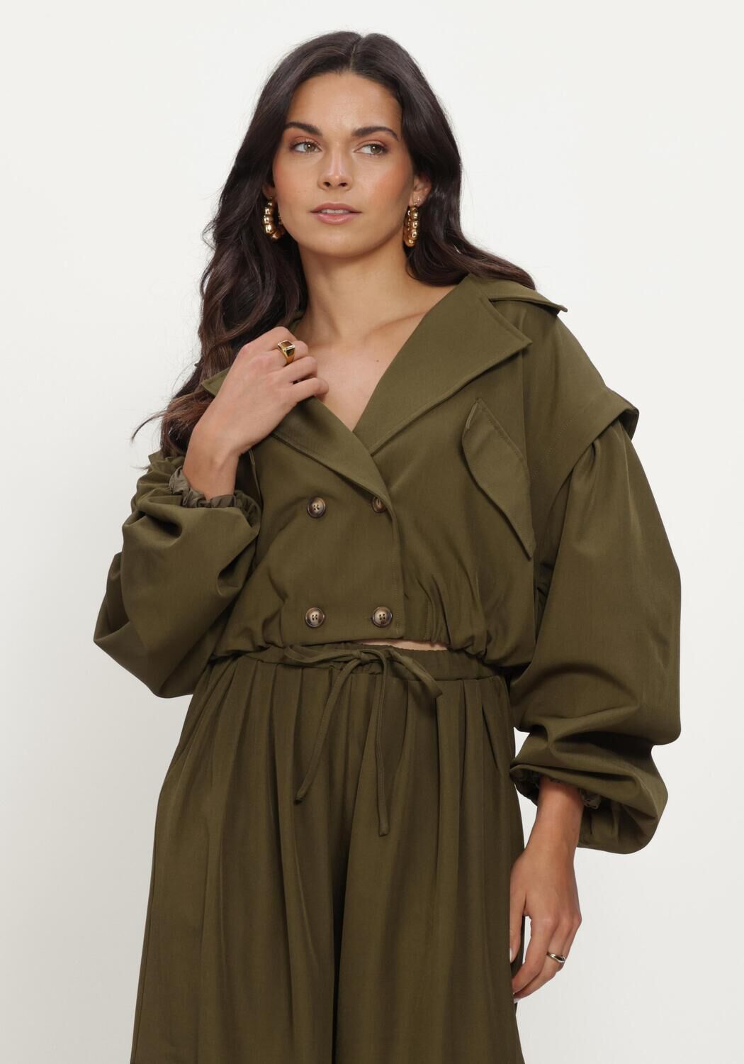 Olijf REFINED DEPARTMENT Trenchcoats LADIES WOVEN BOMBER TRENCHCOAT LAYA - large