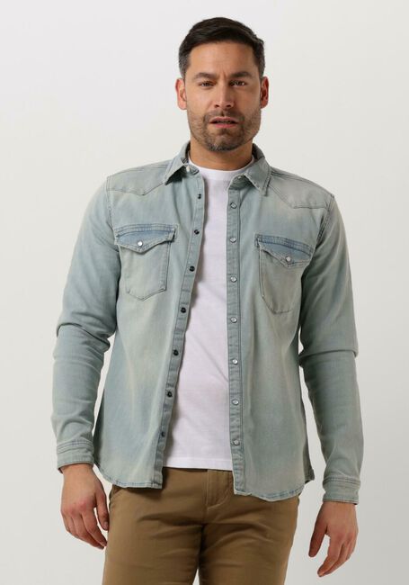 Lichtblauwe PUREWHITE Overshirt DENIM SHIRT WITH PRESSBUTTONS AND POCKETS ON CHEST - large