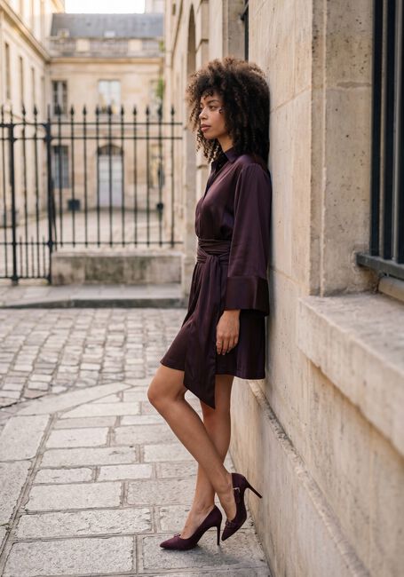 Bordeaux DANTE6 Mini jurk NOANNE SATIN-WRAP DRESS - large