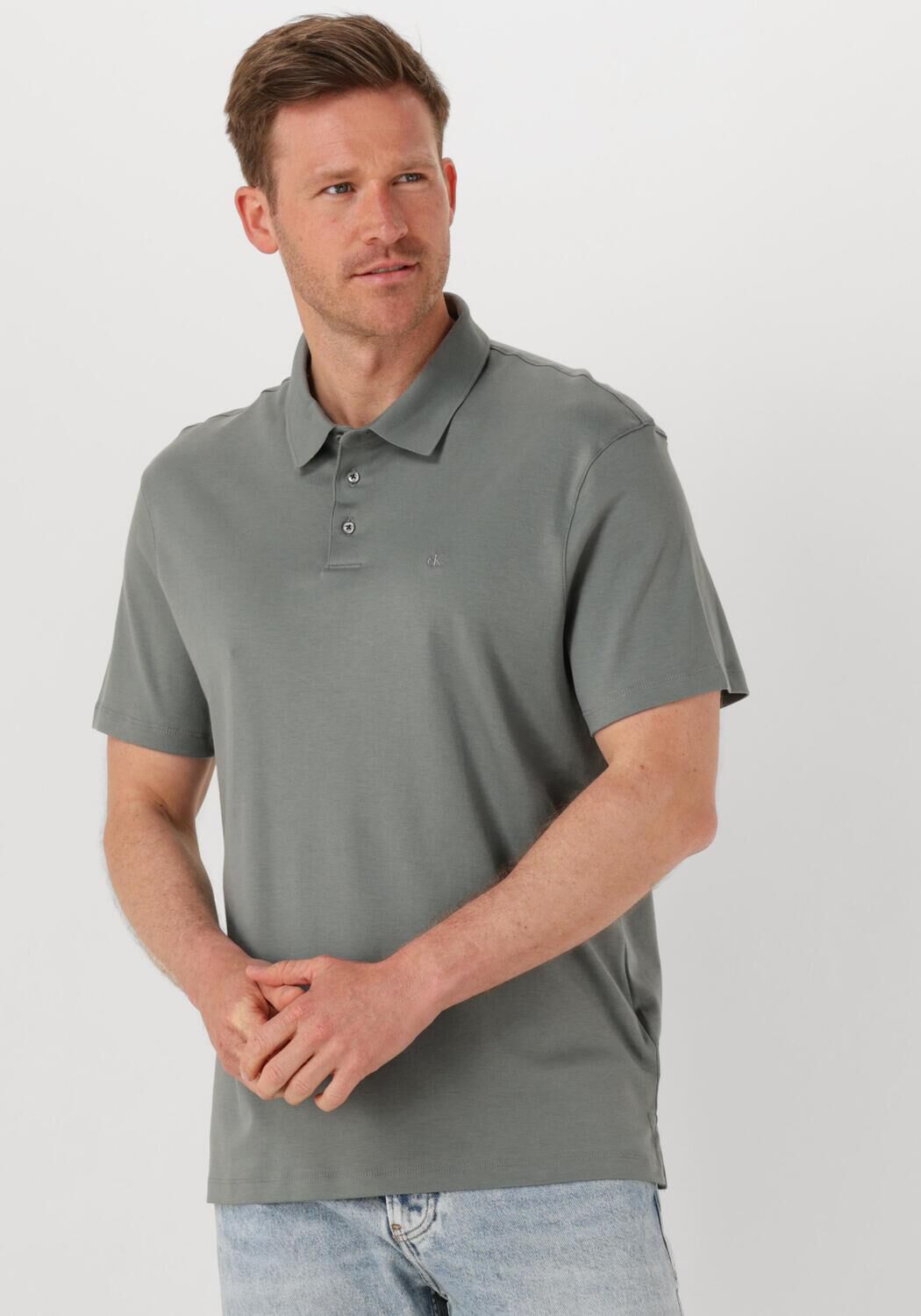 CALVIN KLEIN Heren Polo's & T-shirts Ss Supima Chest Emb Grijs