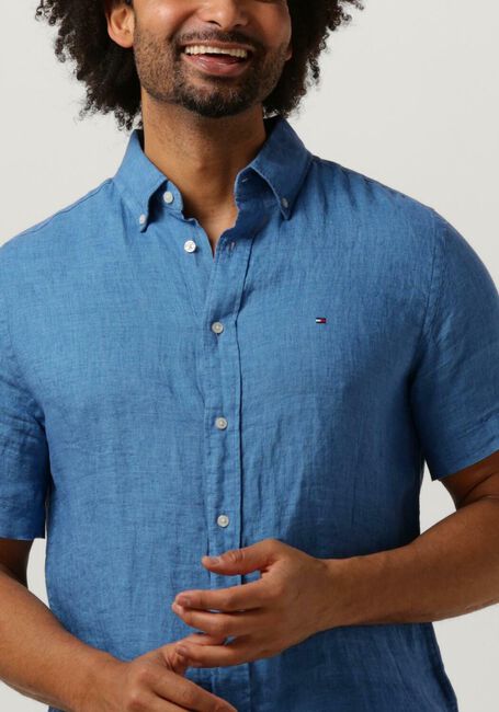 Blauwe TOMMY HILFIGER Casual overhemd PIGMENT DYED LINEN RF SHIRT S/S - large