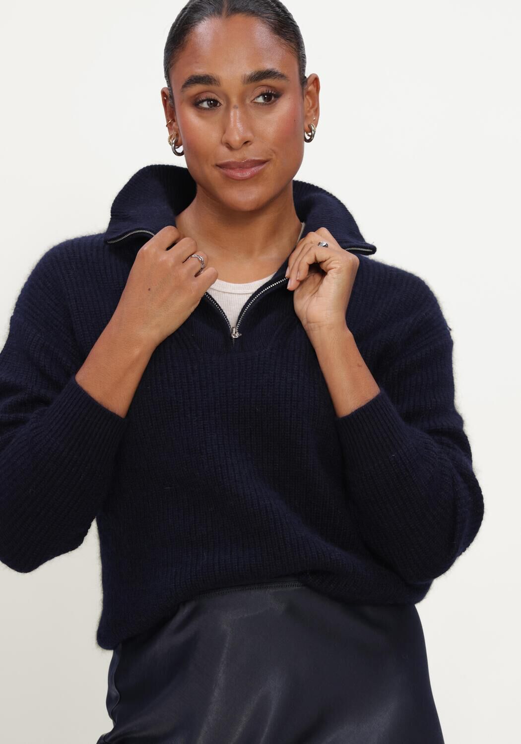 Donkerblauwe TWNS Trui LONG-SLEEVED TRUCKER-NECK PULLOVER - large