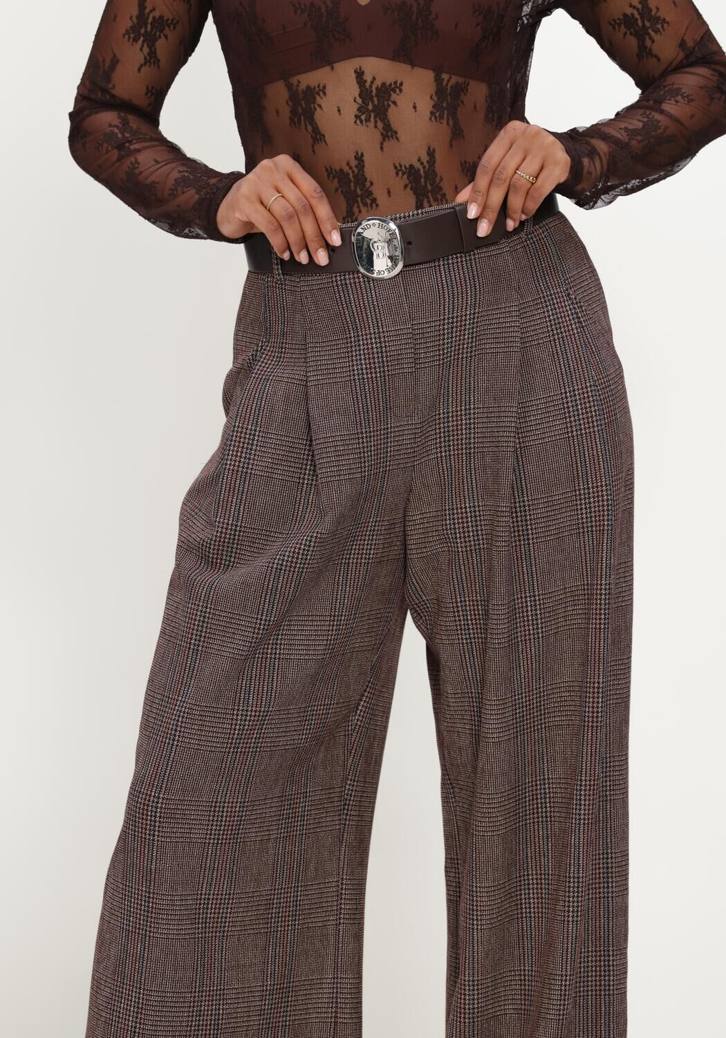 Bruine CAROLINE BISS Wijde broek 4523 - large