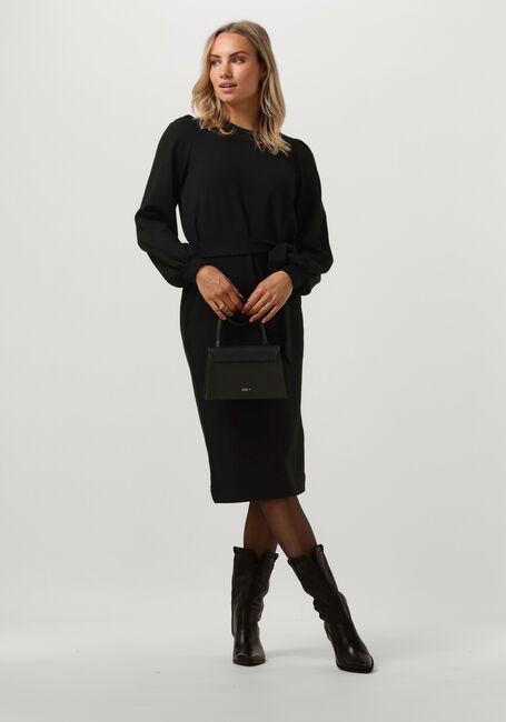 Zwarte JANSEN AMSTERDAM Midi jurk HV595 DRESS STRAIGHT WITH BELT - large