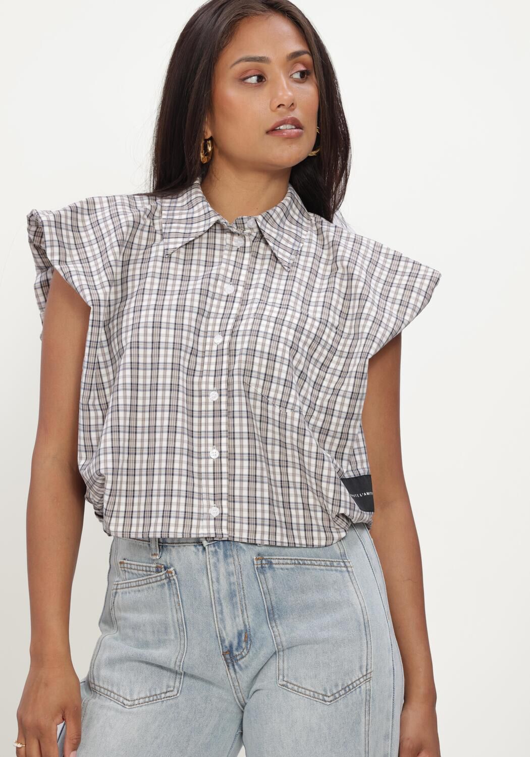 Gebroken wit HAUTE L'AMITI&Eacute; Top DINNIE NS MINI CHECK SHIRT - large