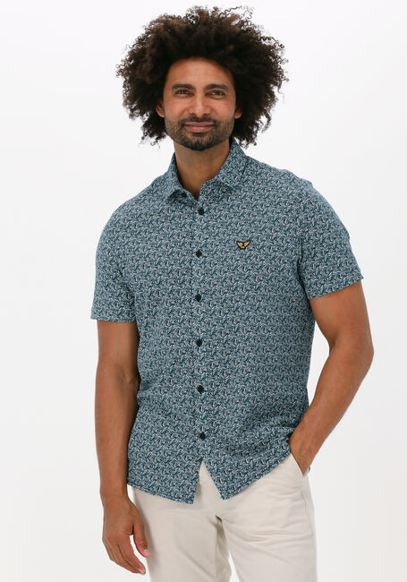 Donkerblauwe PME LEGEND Casual overhemd SHORT SLEEVE SHIRT PRINT ON PIQUE JERSEY - large