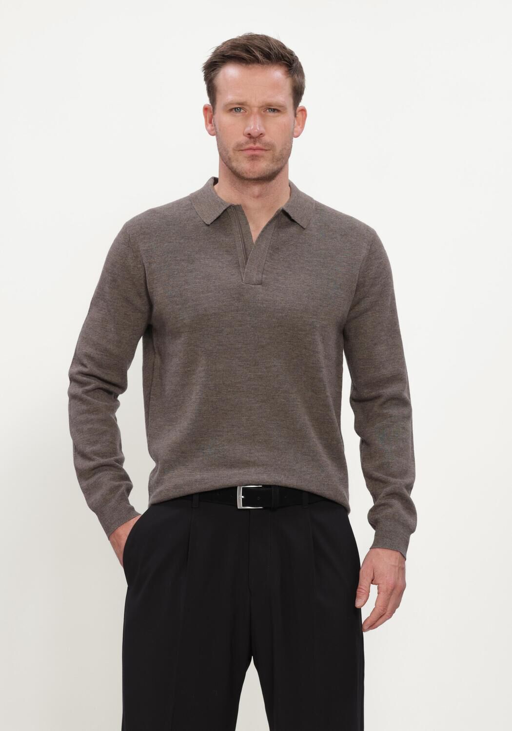 Taupe GENTILUOMO Trui POLO ZIP LS - large