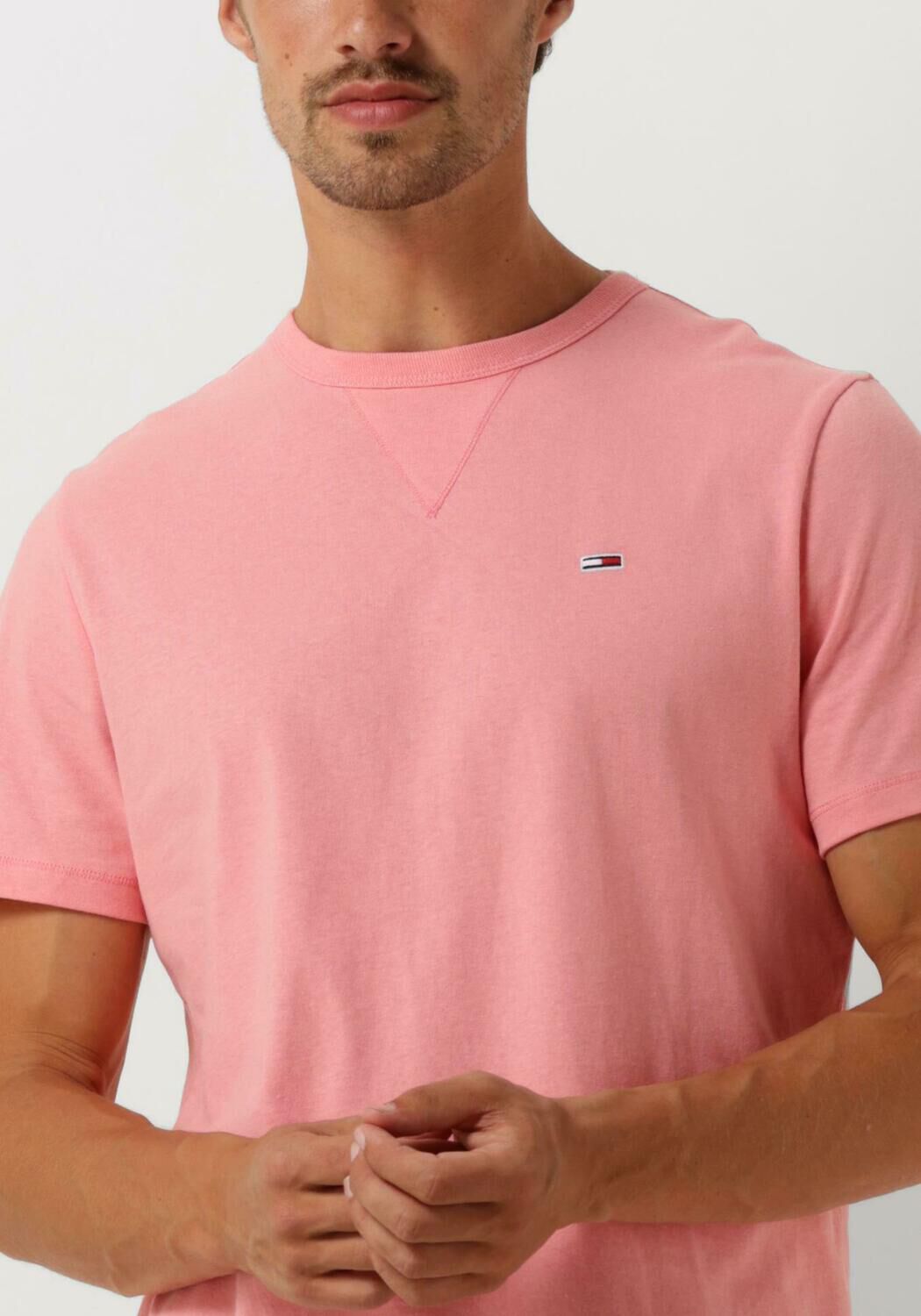 TOMMY JEANS Heren Polo's & T-shirts Tjm Slim Rib Detail Tee Roze