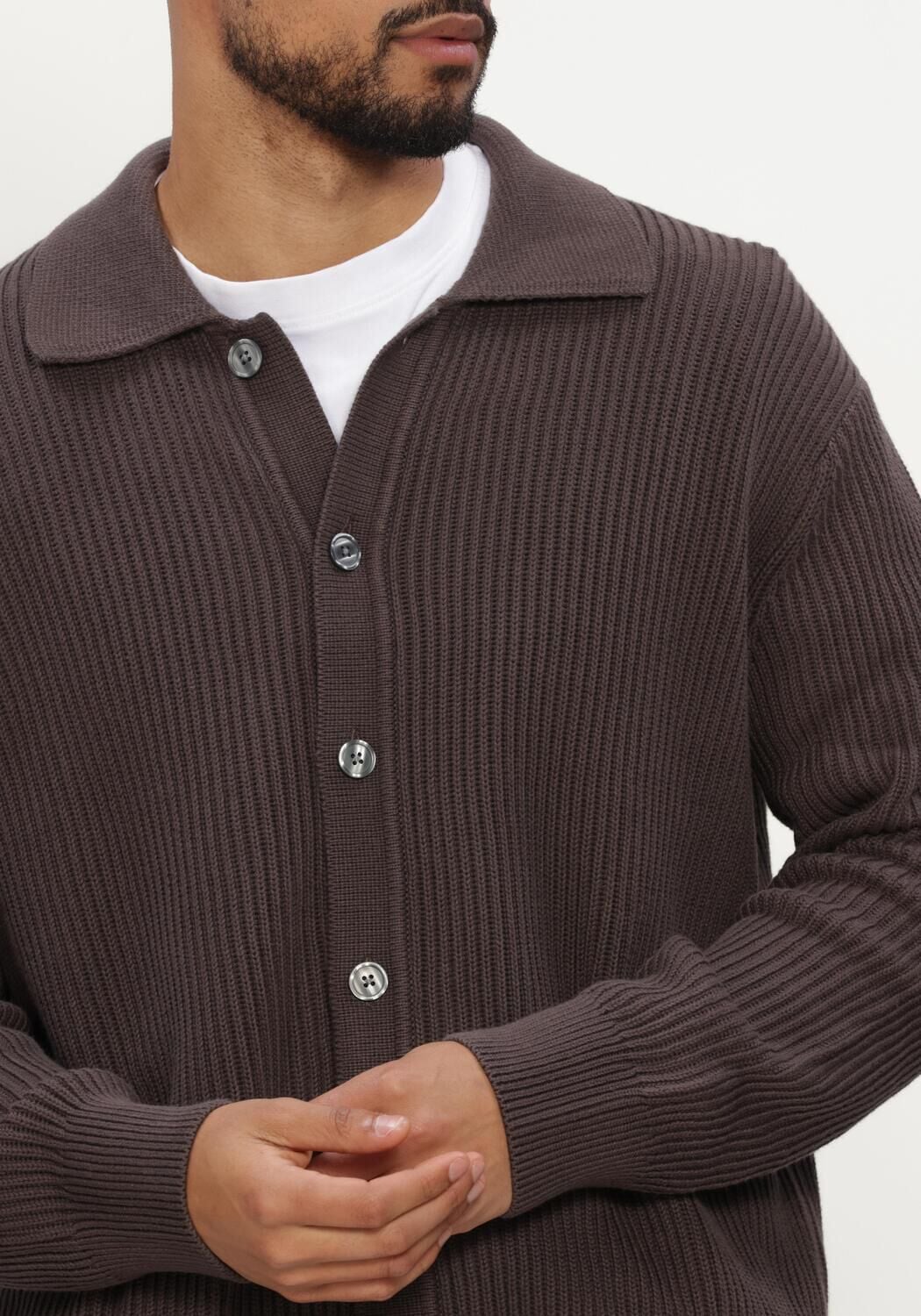 SELECTED MEN Heren Truien & Vesten Lmdry Ls Rib Polo Cardigan Bruin