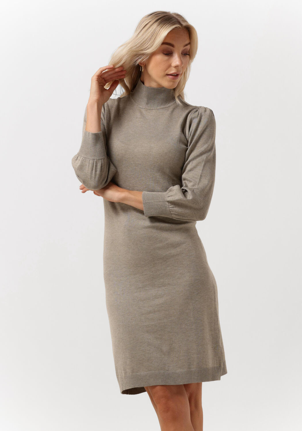 bruine minus mini jurk mersin highneck knit dress