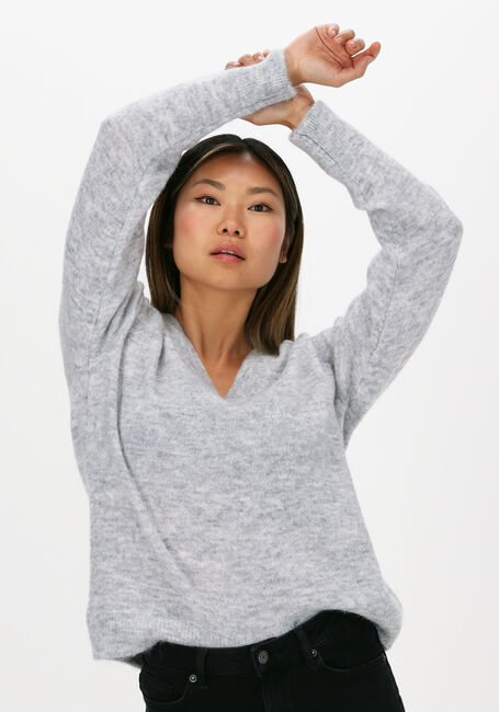 Lichtgrijze SELECTED FEMME Trui LULU LS KNIT V-NECK B - large