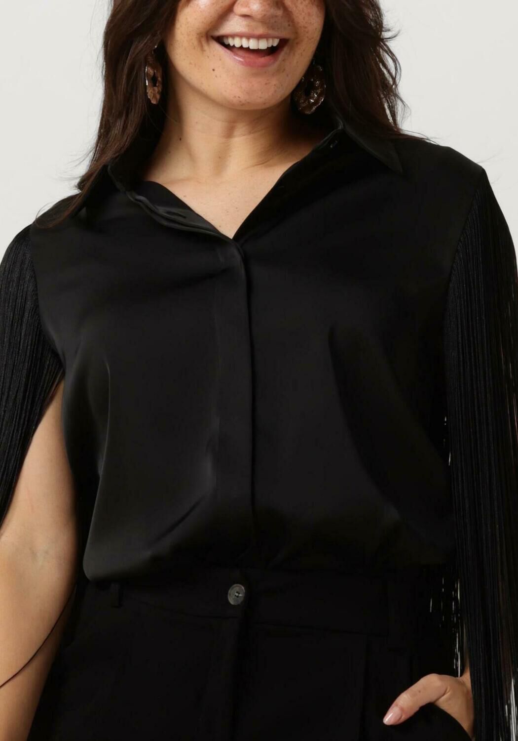 ACCESS Dames Blouses Shirt With Fringed Sleeves Zwart