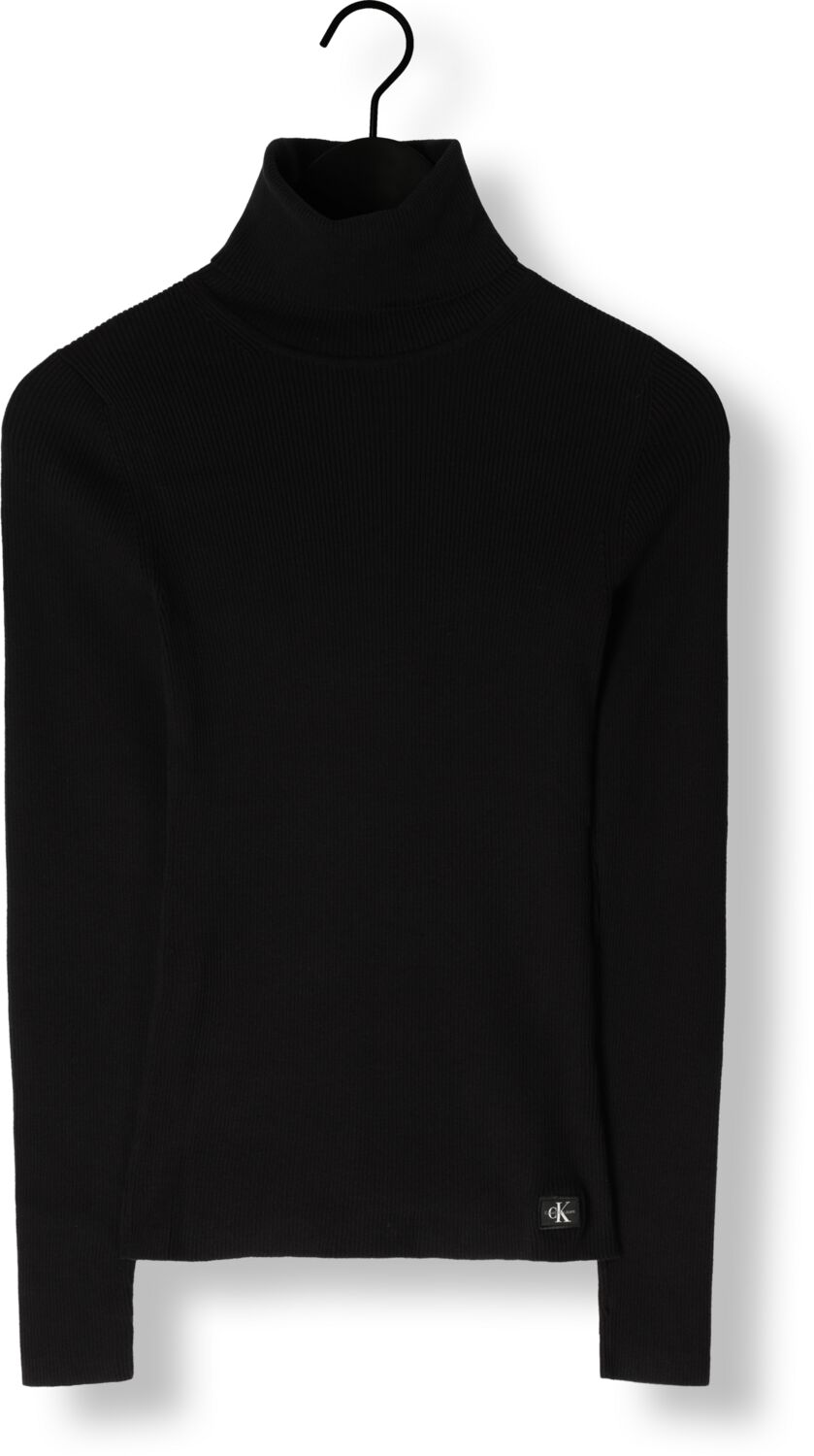 CALVIN KLEIN Dames Truien & Vesten Woven Label Roll Neck Sweater Zwart