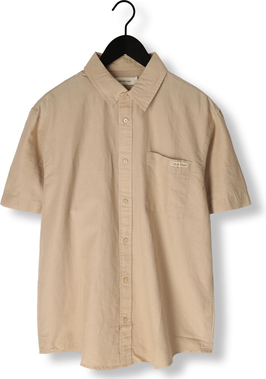CALVIN KLEIN Heren Overhemden Linen Cotton S s Shirt Beige
