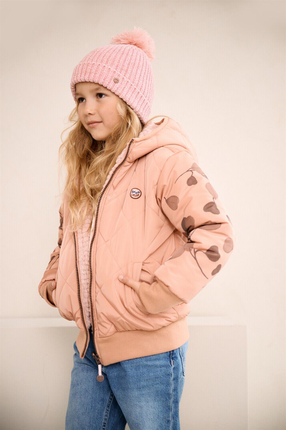 NONO Meisjes Jassen Bomby Reversible Hooded Jacket With Print At Sleeve Lichtroze