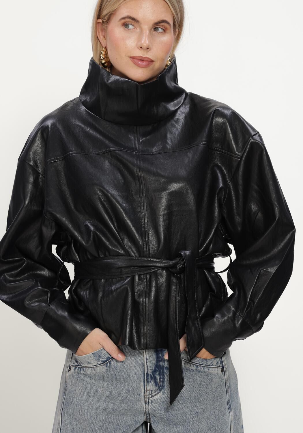 Zwarte CO'COUTURE Leren jas GITTCC FUNNEL NECK BLOUSE - large