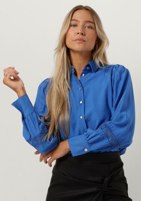 Blauwe JANSEN AMSTERDAM Blouses W754 BLOUSE LACE DETAILS AND LONG PUFFSLEEVES - large