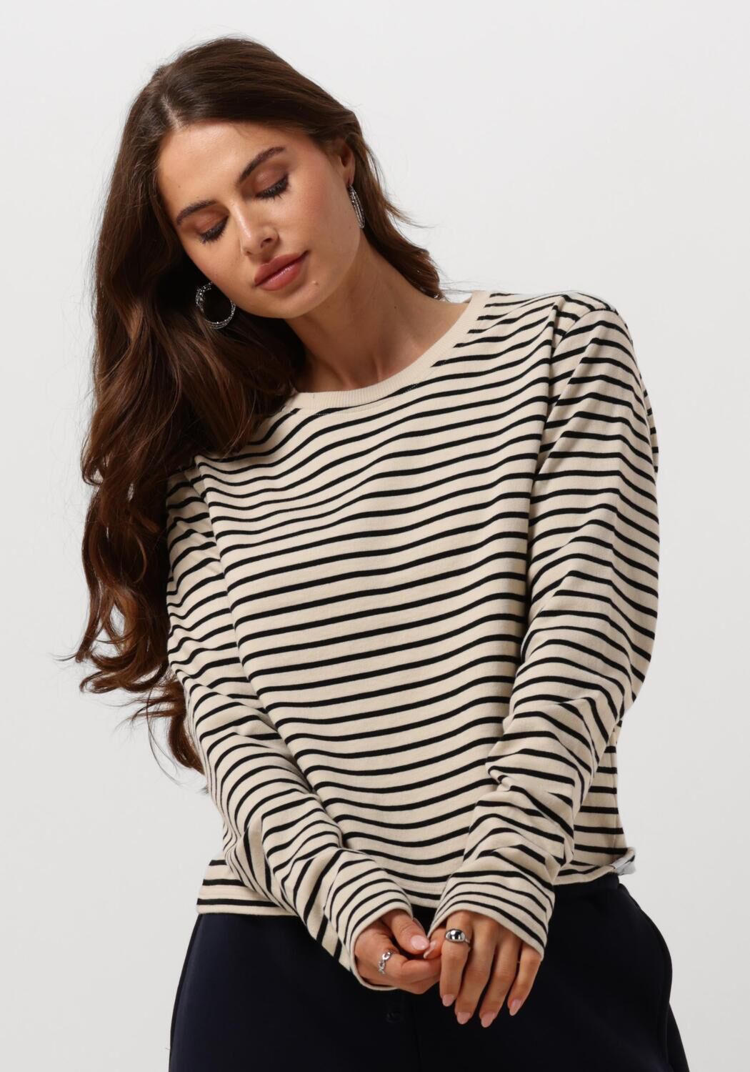Penn&Ink N.Y Beige Gestreepte Longsleeve Sweater Beige Dames